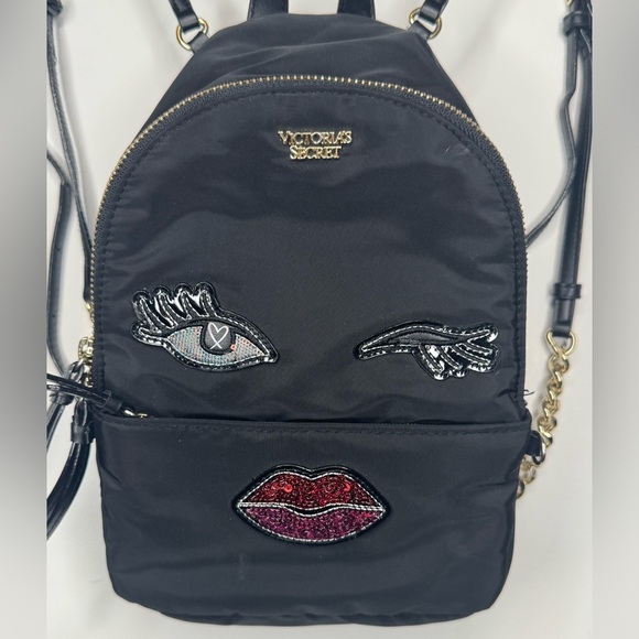 Victorias Secret Mini Backpack sequin glitter wink face small bling bag purse - Picture 1 of 7
